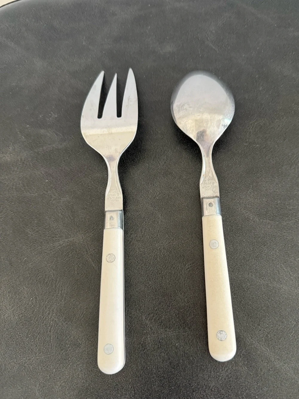 Cream Handle Serving Fork and Spoon Set - Home Dining -Mardi Gras